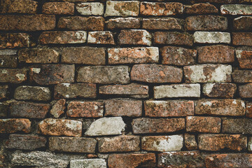 Empty old brown grain stone brick wall made with blocks for abstract background and texture. beautiful patterns, space for work, close up