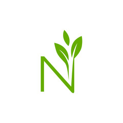 N Green Leaf logo icon. ecology, herbal, bio, environment logo, design logo