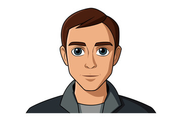 Portrait of a Confident Individual: A clean, minimalist illustration presents a front-facing view of a young adult male with neatly styled brown hair, his gaze direct and confident.