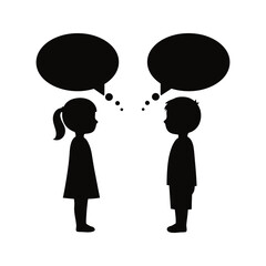 Silhouette of girl and boy talking communicating childrens conversation kids dialogue vector illustration