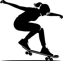 Silhouette of a person performing skateboard trick, flat vector
