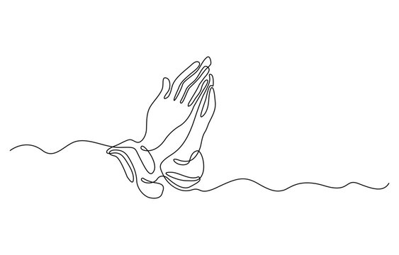One line drawing praying hand worship religious vector illustration template design, Hand in Praying position or in Cultural Greeting Form Continuous one line drawing.