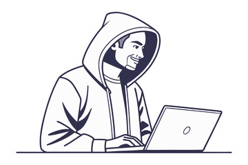 Digital Detective: A focused individual, clad in a hoodie, intensely engaged with a laptop, symbolizing digital expertise and the quest for data.