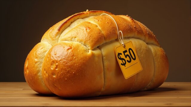 Unique gourmet bread loaf on display with a price tag highlighting its premium value and quality craftsmanship