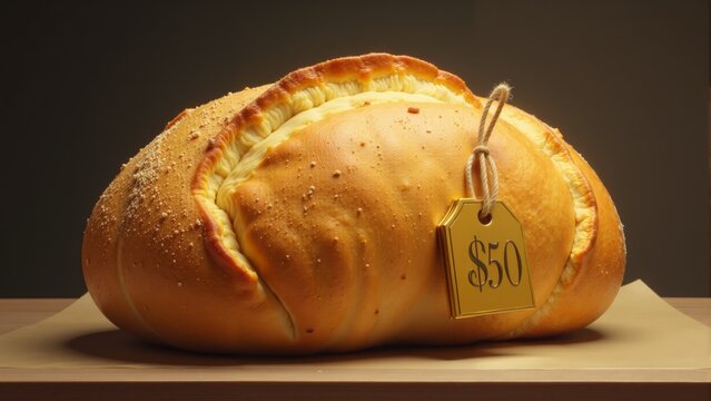 Unique gourmet bread loaf on display with a price tag highlighting its premium value and quality craftsmanship