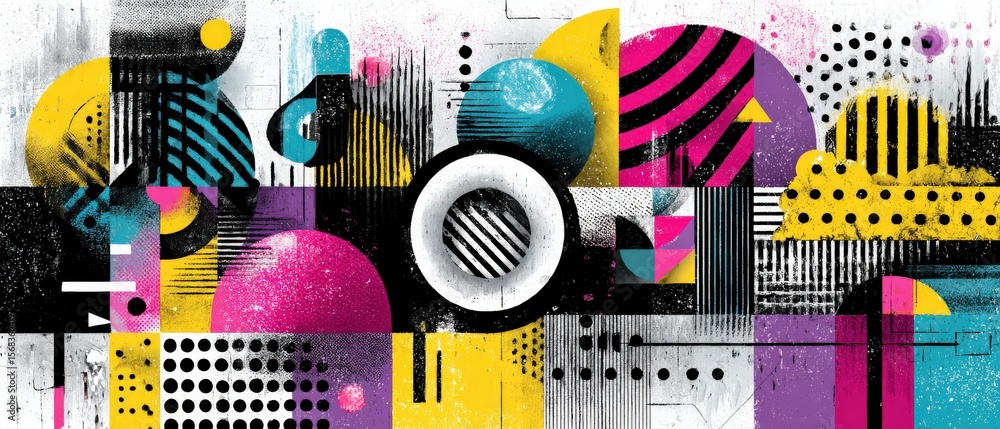 Poster vibrant abstract geometric shapes background with bold colors and dynamic patterns modern art design