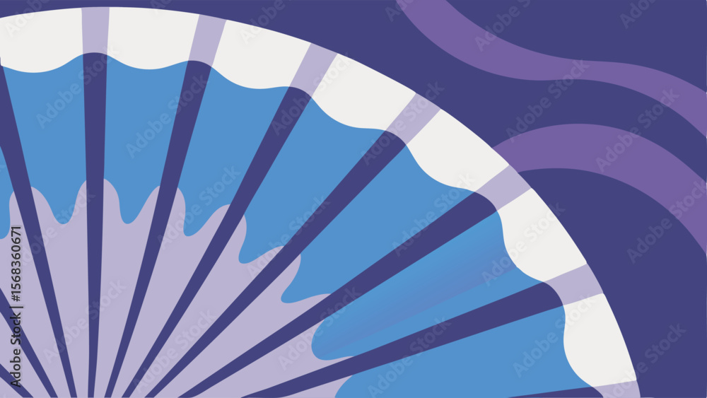 Poster abstract fan design with layered shapes and wave forms in cool tones