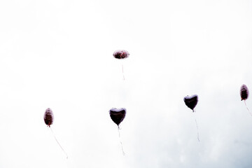 Heart-Shaped Balloons Rising into the Sky