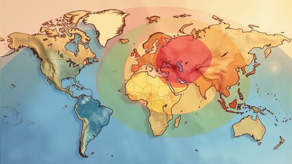 Understanding climate zones across the globe highlighting varying temperatures and geography in a colorful map illustration