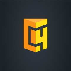 C and 4 - logotype. C4 logo. Design element or 3d icon.