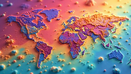 Detailed relief map showcasing Earth's continents and oceans with vibrant colors and intricate textures