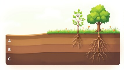 Exploring the layers of soil and roots in a vibrant landscape during a sunny day