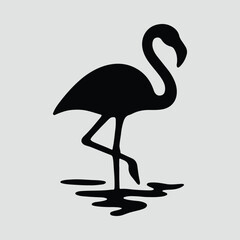 Silhouette flamingo standing in water simple black vector illustration