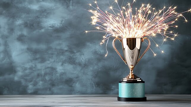 Celebration of victory neon trophy sparks joy in modern sports arena