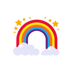 Colorful Rainbow with Clouds and Stars Illustration - Cheerful Weather Icon for Kids and Design - Ideal for Stickers Prints and Digital Art Projects