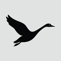 Silhouette flying swan elegant bird graceful waterfowl Vector illustration