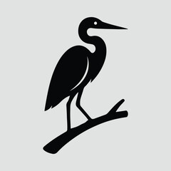 Silhouette heron perched on branch elegant wildlife bird Vector illustration