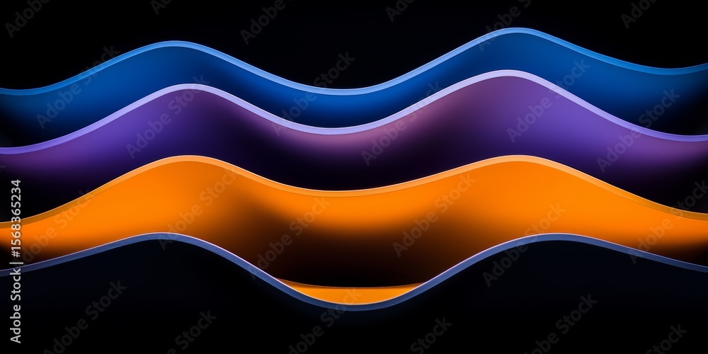 Poster series of waves in different colors, with the blue wave being the tallest. concept of movement and e
