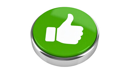 A green thumbs up button with a 3D effect, symbol of approval or liking. It conveys positive feedback. The glossy appearance adds visual interest
