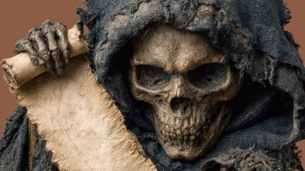 Grim Reaper Holds Scroll of Prophecy Death and Destiny