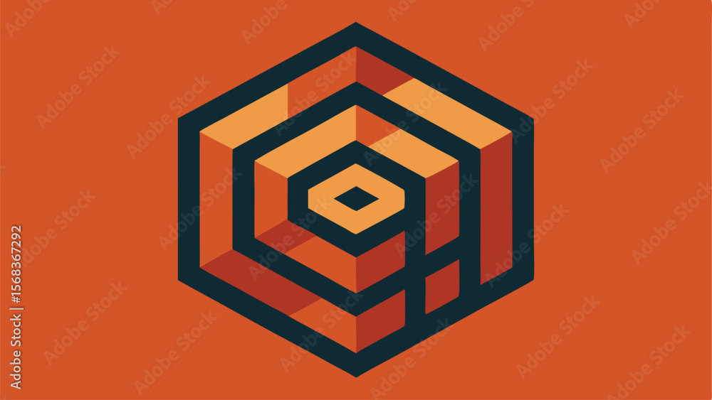 Poster abstract geometric design featuring three dimensional shapes with contrasting colors
