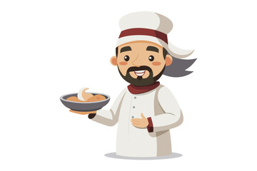 Chef with Delicious Dish: A friendly cartoon chef proudly presents a bowl of appetizing food, his joyful expression radiating warmth and culinary expertise.
