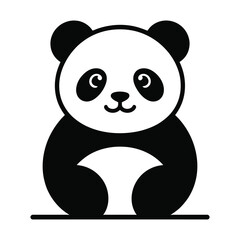 Obraz premium Minimalist kawaii silhouette of panda sitting with bamboo stalk in simple line art on white background