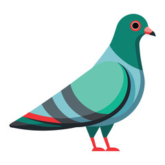 Colorful Pigeon Vector Illustration, Flat Style Bird Clipart, Stylized geometric pigeon bird illustration with teal and gray colors, clipart design pigeon icon