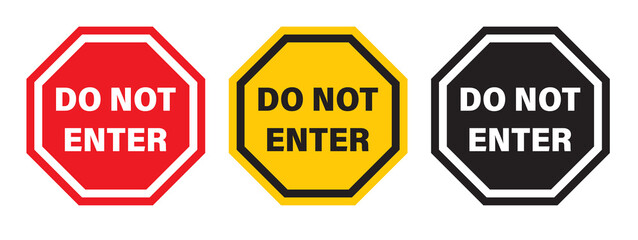 Set of warning and stop signs including hand, exclamation mark, and no entry symbols. Ideal for road safety, caution, and traffic-related design or illustration. Stop, ban, icons, symbol,  png