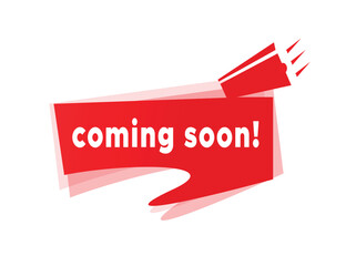 Coming soon banner speech for announce megaphone and colorful template isolated on white background, business, web, ui vector illustration. Design for comming event.


