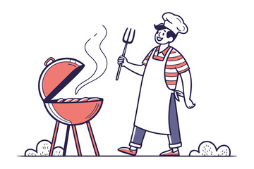 Barbecue Cook: An illustration of a cook at a barbecue, a moment of culinary enjoyment.