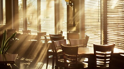 Empty restaurant interior with chairs stacked on tables, conveying quiet finality of closure. Abandoned cafe, business shutdown, last day of operation, deserted dining space concept.