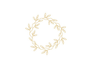 Elegant Gold Floral Wreath Frame Design, Botanical, Outline, Leaves