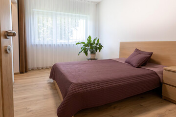 Modern luxury bedroom interior in minimal scandinavian style, 3d render