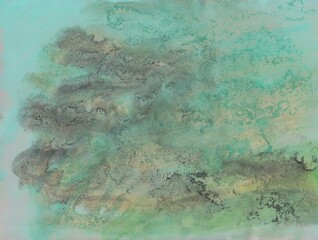 Bottle-green watercolor background. Pastel shades. Background of the rear view.