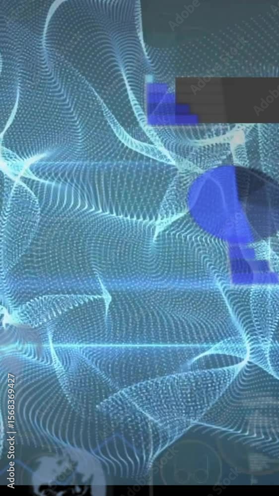Aufkleber animation of data processing over light trails on blue background
