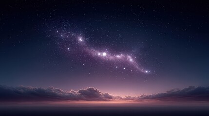 Fototapeta premium Leo zodiac constellation shining bright among a cluster of stars on deep purple and blue night sky