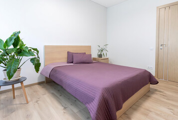 Modern luxury bedroom interior in minimal scandinavian style, 3d render