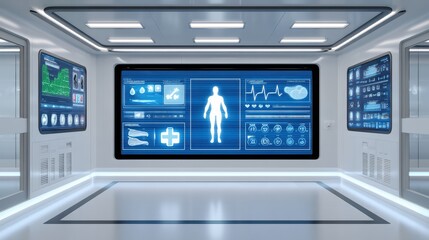 High-Tech Medical Laboratory with Advanced Health Monitoring Displays and Digital Interfaces