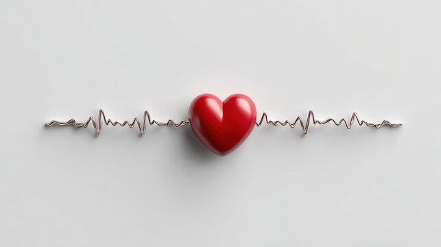 Medical ECG line forming heart shape in center, healthcare and cardiology concept on white