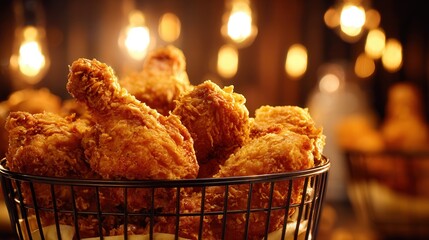 basket of fried chicken,  