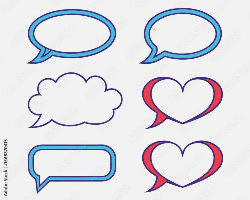 Poster collection of vector graphic speech bubble icon illustrations for communication and messaging design