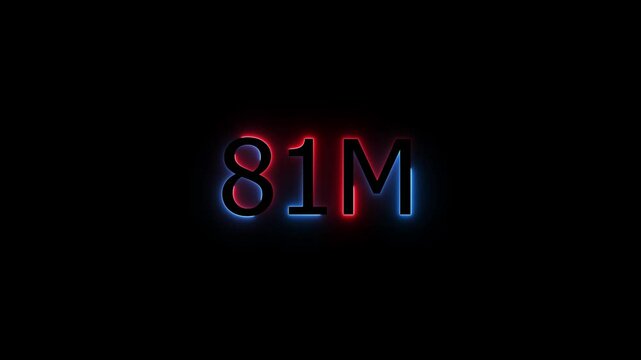 Abstract Glowing Neon Light 81 Millions Letter Icon Animation.81 Million achievement for social media videos .81 M million neon glowing text animation. Glowing 81 M Typography Banner