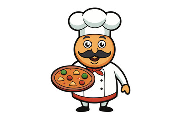 Pizza Chef with Enthusiasm: A cheerful chef, complete with a classic toque, proudly presents a fresh pizza. This image encapsulates culinary expertise and the pleasure of good food.