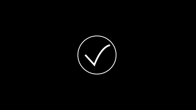 white Tikmark with Circle Animation. on black background . 4k video animation .