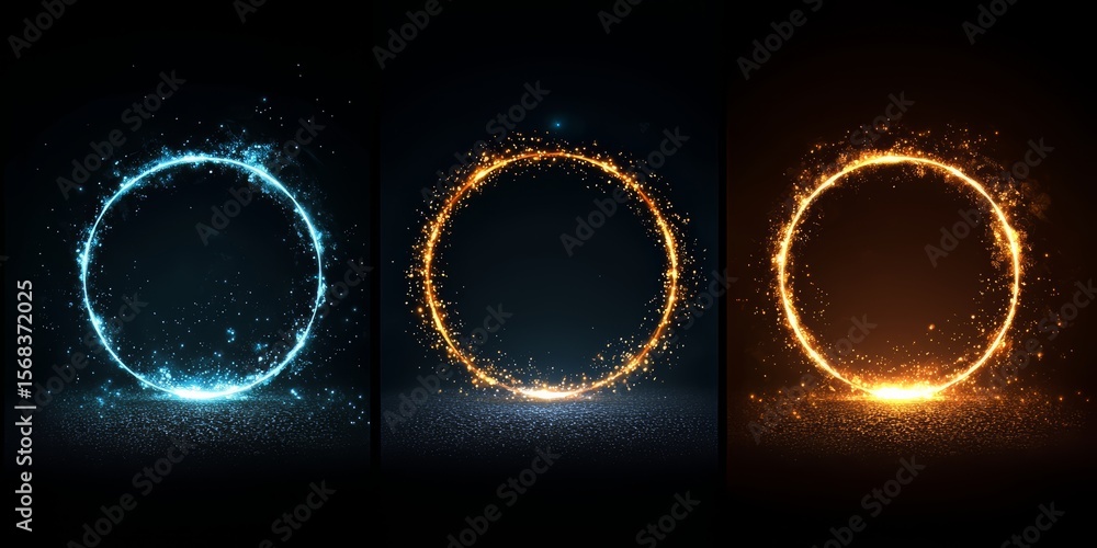 Poster Three different colored circles with a blue one in the middle. The circles are surrounded by a lot of sparkles