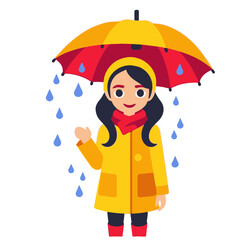 Girl in Rain with Umbrella- Rainy Day Fun- Cute Cartoon Illustration- Weather Protection- Stylish Raincoat and Boots- Autumn Season Concept