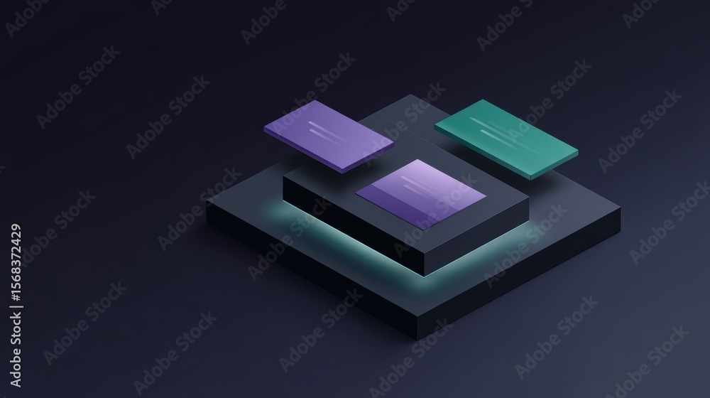 Poster modern 3d display of colorful rectangle cards on dark minimalist background for design and technolog