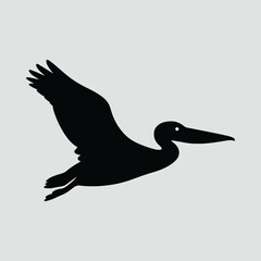Silhouette pelican flying in side view Vector illustration