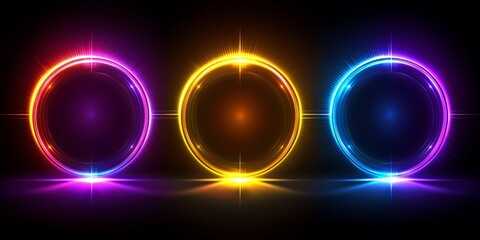 Three glowing circles in different colors. The circles are illuminated and appear to be glowing in the dark